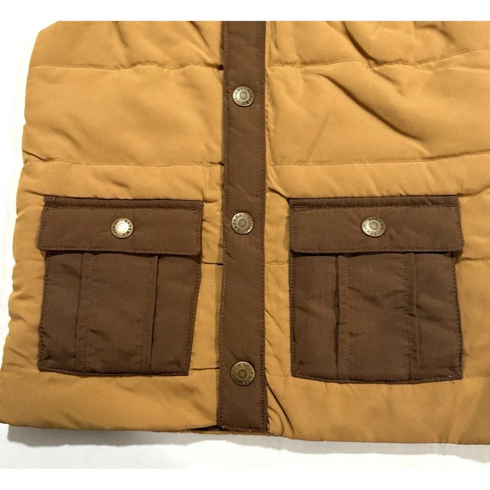 Tommy Bahama Kids Vest Boys S (5/6) Hooded Puffer Snap Buttons Brown Tan
